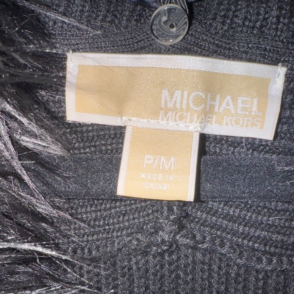 Michael Kors Black Sweater Knit Shrug Vest w/ Belts & Faux Fur Collar Medium P - Picture 3 of 6